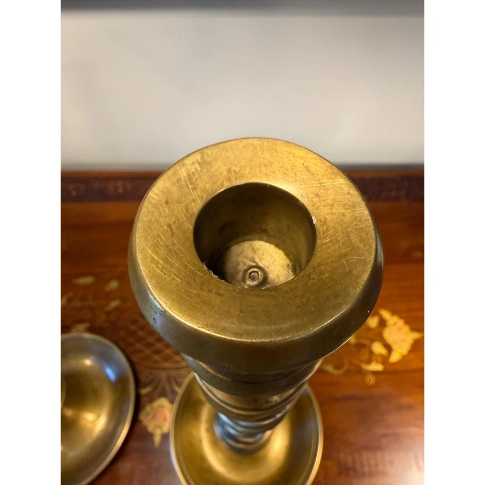 Vintage Solid Brass Barley Twist Candlesticks Pair • 13.75